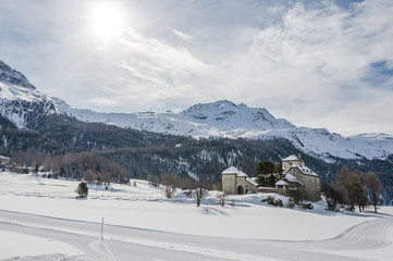 Surlej, Corvatsch, Engadin, Oberengadin, Silvaplanersee, Silvaplana, Bergbahn, Winter, Wintersport, Langlauf, Langlaufkurs, Alpen, Piz Corvatsch, Graubünden, Schweiz