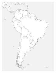Blank political map of South America. Simple flat vector outline map.