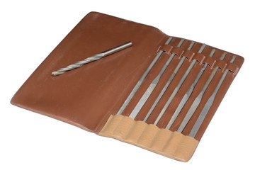 Set of old needle files in pouch