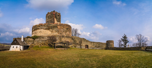 Fototapeta na wymiar Panorama of the ruins of the Bolkow castle