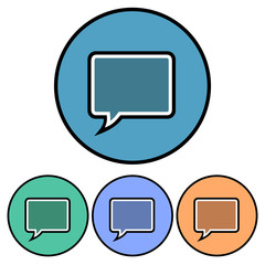 Circular, flat speech bubble icon. Four color variations. Isolated on white