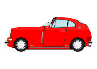 Cartoon red sports car. Side view. Flat vector.