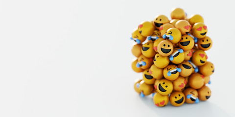 Group of emoticons 3d rendering background, social media and communications concept
