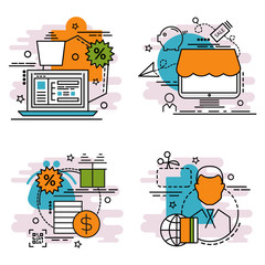 Set of outline icons of Marketplace..Colorful icons for website, mobile, app design and print.