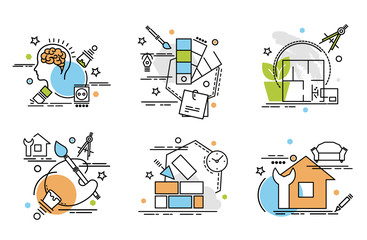 Set of outline icons of Interior Design..Colorful icons for website, mobile, app design and print.
