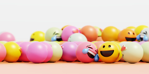 Infinite emoticons 3d rendering background, social media and communications concept