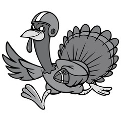 Turkey with Football Illustration - A vector cartoon illustration of a Turkey running with a Football.