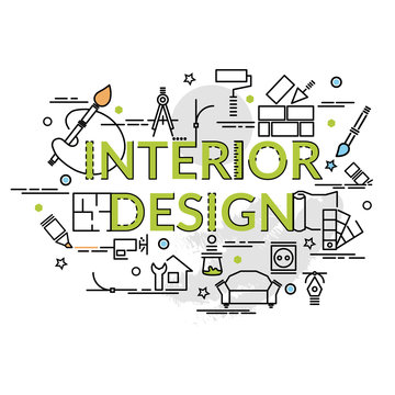 Flat colorful design concept for Interior Design. Infographic idea of making creative products..Template for website banner, flyer and poster..