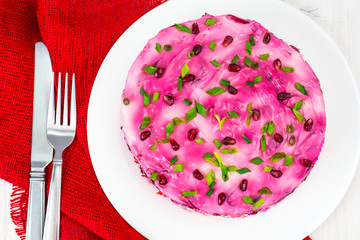 Salad from herring, beets and vegetables