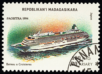 Japanese liner ship on postage stamp