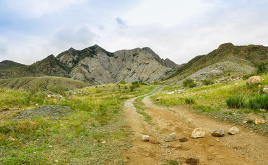 Rocky mountain road landscape. Altai, Siberia, Russia