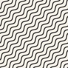 Vector Seamless Black and White Hand Drawn Wavy Lines Pattern
