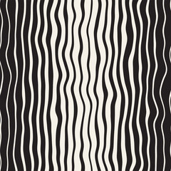 Vector seamless black and white hand drawn diagonal wavy lines pattern. Abstract freehand background design