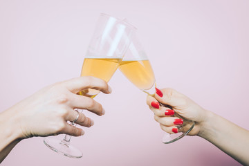 Close up of Two woman hands making good cheer