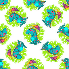 Cool Dino doodle vector pattern