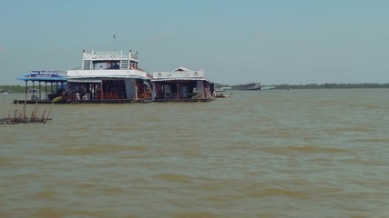 Floating public building on lake Tonle Sap, crocodile farm