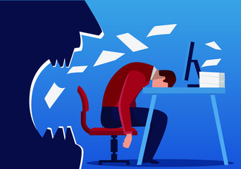 Boss snarling sleeping employee