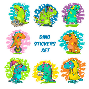 Cool Dino doodle vector stickers