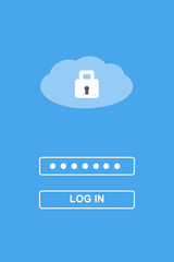 Cloud data storage password login smart phone screen banner background, cyber security concept