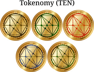 Set of physical golden coin Tokenomy (TEN)