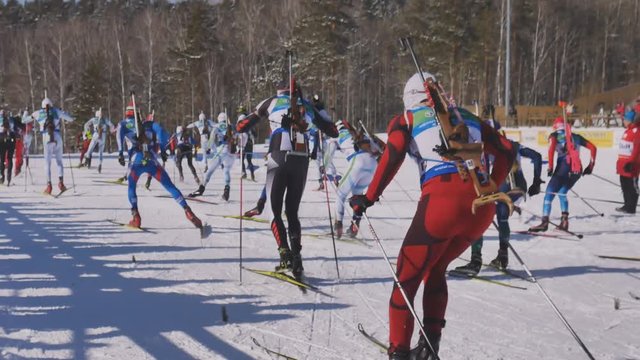 	the start of the race at the biathlon in the mountains
