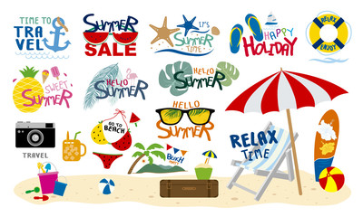 Summer beach travel tropical and holiday design on white background vector illustration