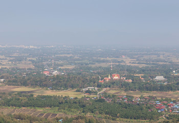 high aerial view of Wat Pra that Cho Hae public temple at 
 Phrae ,Thailand
