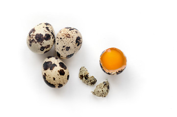 Obraz premium Isolated Quail Eggs with Yolk. Top view. Diet food. 