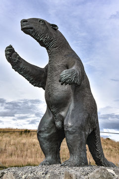 A Milodon statue welcomes visitors to the town of Puerto Natales, Chile