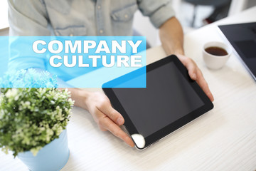 Company culture text on virtual screen. Business, technology and internet concept.