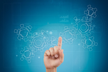 Obraz premium Gears on virtual screen. Business strategy and technology concept. Automation process.