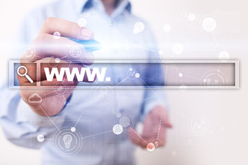 Search bar with www text. Web site, URL. Digital marketing. Business, internet and technology...