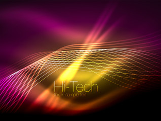 Elegant neon flowing stripes, smooth waves with light effects