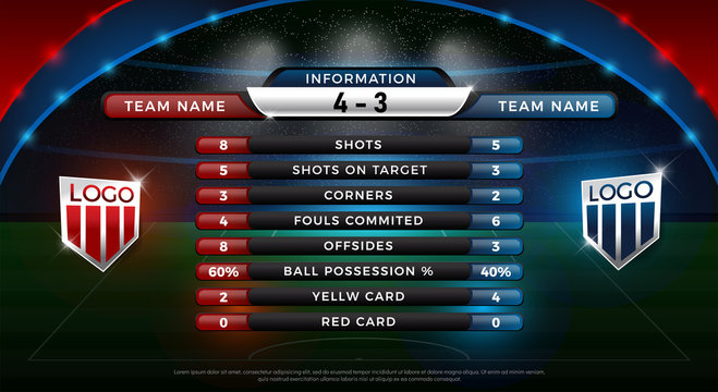 Football Scoreboard And Global Stats Broadcast Graphic Soccer Template, 2018 Soccer Information Score, Statistics, Shots, Offsides, Corners, Fouls Committed And Ball Possession