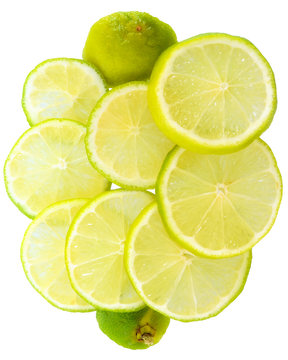 Fresh cut lime top view isolated