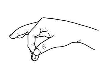 Hand Holding A Coin, a hand drawn vector doodle illustration of a hand giving a coin.