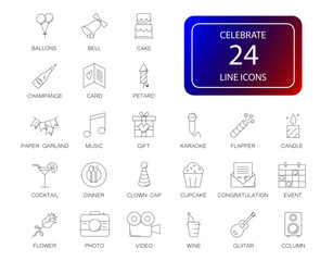 Line icons set. Celebrate pack. Vector illustration	