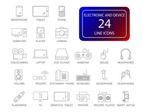 Line icons set. Electronic and Device pack. Vector illustration	