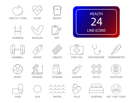 Line icons set. Health pack. Vector illustration	