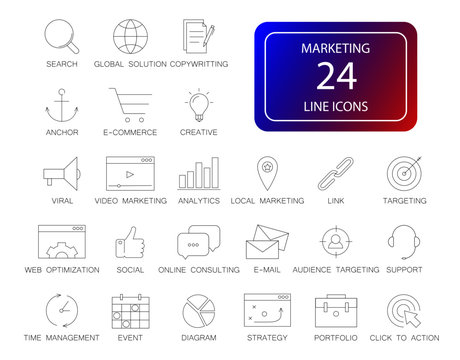Line icons set. Marketing pack. Vector illustration	