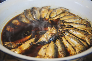 Fish, meat or fish boiled with salt foods of Thailand.