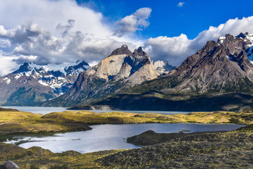 Fototapeta na wymiar Panoramic View of Los Cuernos and Lago Nordenskjold, Torres del Paine National Park, Patagonia, Chile