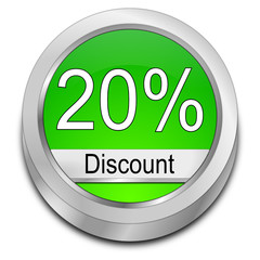 20% Discount button - 3D illustration