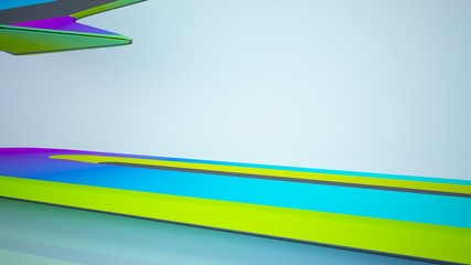 Abstract white and colored gradient smooth interior with window. 3D illustration and rendering.