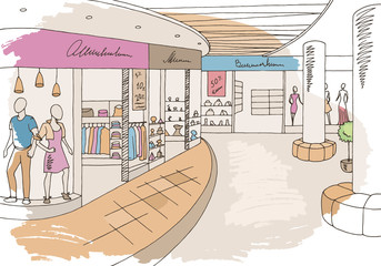 Shopping mall graphic color interior sketch illustration vector