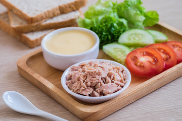 Tuna, tomato, cucumber, lettuce, cream and bread, Sandwich ingredients