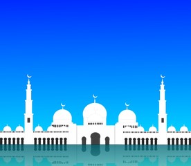 Obraz premium White mosque and reflection on blue background.