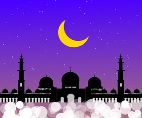 Silhouette mosque illustration on violet background
