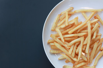 close up top view of french fried in plate