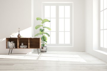 White empty room. Scandinavian interior design. 3D illustration
